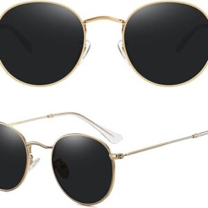 MEETSUN Gafas de sol polarizadas redondas para mujeres y hombres, con marco de metal, protección UV