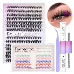 Kit de extensiones de pestañas de 280 unidades de 0.314 a 0.630 pulgadas, 30D 40D, con adhesivo y pinzas Pawotence