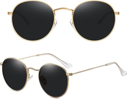 MEETSUN Gafas de sol polarizadas redondas para mujeres y hombres, con marco de metal, protección UV